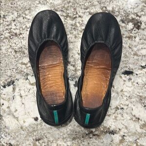 Tieks Black Leather Ballet Flats with Elastic Topline